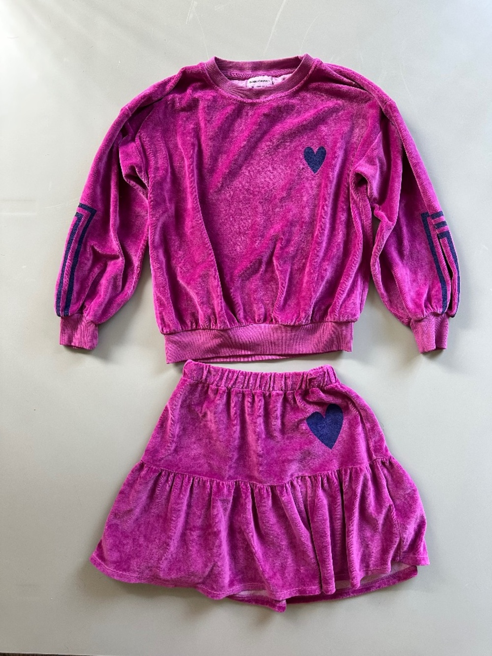 BOBO CHOSES Girls Terry Cloth Velour Organic Cotton Skirt Sweatsuit Set 10-11Y